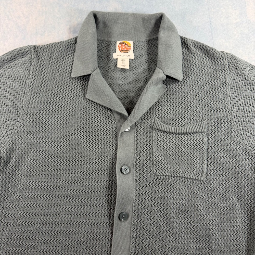 C&C California Knit Shirt Mens Large Blue Excellent Cotton Mesh Camp Collar